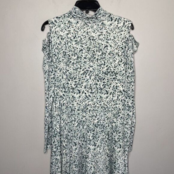 ELOQUII Dress Womens 16 Slash Shoulder Midi NEW Green Dot Print Long Sleeve - Picture 10 of 15